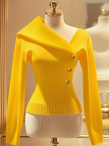 Elegante Maglione Giallo da <span class=keywords><strong>Donna</strong></span> Autunno-Inverno, Casual e Slim con Collo Asimmetrico e Fibbie Laterali, Perfetto per il Pendolarismo - Product Image 5