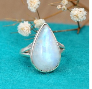 แหวนพลอยมูนสโตนสีรุ้ง925ทึบสไตล์โบโฮประดับพลอยรูปหยดน้ำตาแบบเรียบง่ายเครื่องประดับสำหรับผู้หญิง - Product Image 4