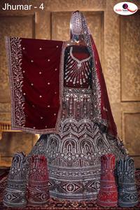 Conjunto de Lehenga Choli de terciopelo bordado pesado en tonos granate rojo 3M Flair 1,2 M blusa 2,5 M Dupatta para fiestas de invierno - Product Image 6