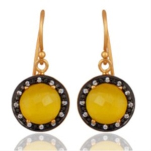 Boucles d'oreilles rondes en argent Sterling 925 avec pierre de calcédoine jaune, nouvel arrivage - Product Image 1