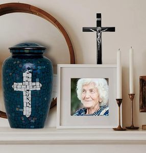 Handmade <b>Large</b> Adult Size Mosaic Glass Cremation <b>Urn</b> Unique Artwork With Individual Tiles Applied by Hand for Funerals - Product Image 2