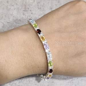 Bracelet pour femme en argent sterling 925 fait main avec pierres précieuses naturelles topaze citrine péridot améthyste grenat bijoux de mariage - Product Image 3