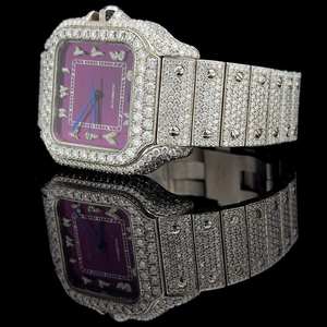 Latest Trending Purple Dial Square Fashion Iced Hip Hop Diamond Unisex Watch Exclusive Baguette Moissanite VVS Clarity Custom - Product Image 3