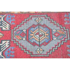 1.6x3.2 ft Vintage Turkish Small <b>Wool</b> Rug Eco-Friendly Patchwork <b>Red</b> Blue Rug with Latex Backing - Product Image 5