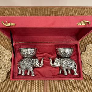 Bol en argent plaqué argent, éléphant, 2 pièces, avec emballage en boîte en velours - Product Image 3
