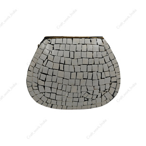 Handmade <b>White</b> Mosaic Tile Clutch <b>Bag</b> with Gold Inlay Luxury Metal <b>Evening</b> Party Wedding Designer Handbag for Women - Product Image 4