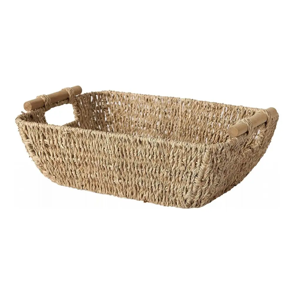 Best selling Wicker Storage Basket Medium Woven Seagrass Baskets with Wooden Handles for Bathroom Perfect as Drawers