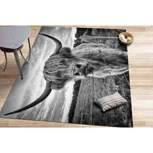 Tapis imprimé avec une photo de bétail des Highlands écossais, décoration d'accent animalière pour la ferme, tapis en velours de luxe - Product Image 5