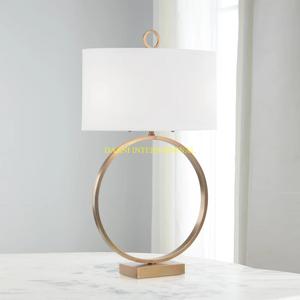 Modern <b>Gold</b> Circle Table Lamp With White Drum Shade Contemporary <b>Decorative</b> Lighting For Bedroom Living Room Office Side Table - Product Image 1