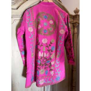 Abrigo de Invierno Reversible Suzani Tribal para Mujer, Color Rosa Paloma, Acolchado con Patrón Floral, Talla XL, Chaqueta Larga de Primavera/Invierno, Estilo Boho, Cuero y Algodón - Product Image 3