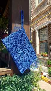 Handcrafted Straw Crochet Beach Clutch With Bohemian Tassels Raffia Bag Beach Purse Summer Bag Paper Rafia Women <b>Handbag</b> Green - Product Image 5