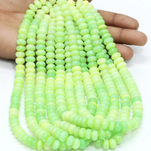 Hermosas cuentas lisas en forma de rondel con tonos de ópalo verde lima, cuentas de piedra preciosa de ópalo verde de 7-10 mm, cuentas de ópalo liso de calidad AAA - Product Image 1