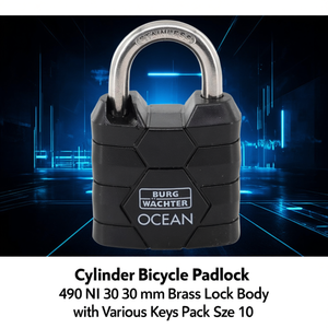 Cadenas cylindrique pour vélo 490 NI 30 30 mm Corps de serrure en laiton avec diverses clés Lot de 10 - Product Image 3