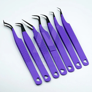 Pince à épiler d'extension de cils droite diamantée marron personnalisée de haute qualité, pointe pointue en acier inoxydable, dernier design, boîte d'emballage - Product Image 4