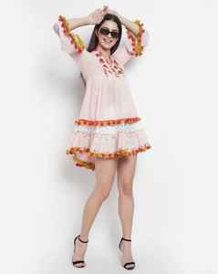 <b>Vintage</b> Ethnic Style Summer <b>Mini</b> Dress for Women 100% Cotton Floral Embroidered Lace Decoration New Spring Collection Breathable - Product Image 5