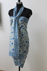 Pareo de algodón suave Queen/Pareo azul celadón verde indio Floral estampado a mano Regalo para mamá amiga dama de honor Mujer ropa de playa - Product Image 6