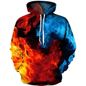 2023 새로운 다채로운 불꽃 까마귀 3d 형광 운동복 남자 가을 의류 재미있는 재킷 블랙 후드