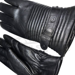 Biker Leather Driving <b>Gloves</b> Winter <b>Fur</b> Lined Full Finger Sheepskin <b>Gloves</b> for Men Wholesale Black Leather <b>Gloves</b> - Product Image 2