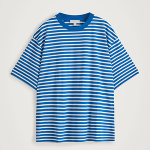 T-shirts rayés 100 % coton pour hommes, coupe oversize à épaules tombantes, teints en fil, vierges, personnalisables avec logo, style streetwear décontracté, vente en gros - Product Image 4