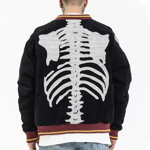 Crâne personnalisé chenille broderie appliques Logo Letterman Varsities Baseball Street veste universitaire en cuir PU pour hommes - Product Image 4