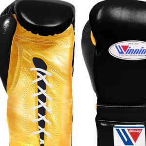 Gants de boxe à lacets Winning, noir et or, cuir véritable haut de gamme, gants d'entraînement de boxe professionnels, gants de sparring, qualité artisanale - Product Image 2
