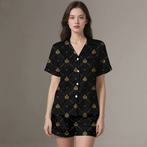 Elegant Adult Silk Satin Breathable Lightweight Summer Spring Digital Printed Sleepwear Pajamas - Product Image 1