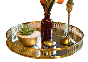 Ensemble de plateaux de service en métal aluminium fini or rose brillant Fabricant Nouveau design Plateau de service en métal fait main avec poignée - Product Image 2