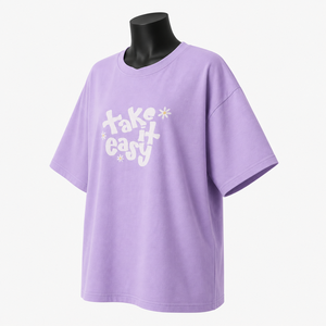 Camiseta Morada Oversize para Mujer, de Algodón, Casual, Holgada, Cuello Redondo, Manga Corta, Estampada, para Verano - Product Image 3
