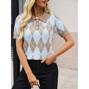 Women's Short Sleeve <b>Argyle</b> Knit for Polo <b>Sweater</b>-Anti-Pilling & Breathable Casual Sport Top - Product Image 5