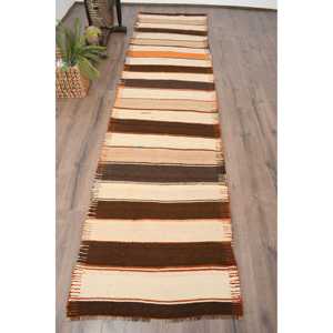 พรมวินเทจสไตล์ตุรกี ขนาด 2.8x11.4 ฟุต สีน้ำตาลส้ม พรมเปอร์เซีย - Product Image 1