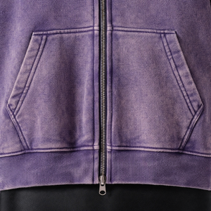 Sudadera con capucha y cremallera completa para mujer, estilo vintage, lavada, oversize, de forro polar, morada, streetwear, lisa - Product Image 5