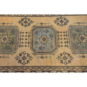 Vintage Turkish <b>Wool</b> Rug <b>Yellow</b> & Blue Patchwork Design 4' X 11' Size Flat Weave Technique for Living Room Carpet - Product Image 5