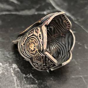 Anillo de Plata de Ley 925 Tallado a Mano con Motivo de la Bandera Otomana, Joya Masculina de Archer Thumb - Product Image 6
