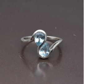 Topacio azul dos piedras cristianas bohemias ecológicas para mujer hecho a mano anillo de declaración de plata esterlina con piedra preciosa azul cielo - Product Image 4