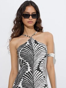 Robe de plage en coton imprimé bloc indien fait à la main pour les femmes élégantes vêtements de plage d'été-robe mi-longue licou à la mode approvisionnement ODM - Product Image 3