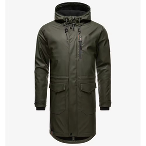 Impermeable de mezclilla para hombre, impermeable, con capucha, cuello levantado, transpirable, de secado rápido, personalizado, chaqueta de calle alta - Product Image 1