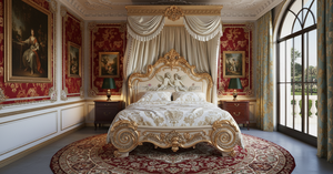 <span class=keywords><strong>Cama</strong></span> con Dosel Estilo Castillo Gótico con Tallado Plateado y Escultura de Ángel, Estructura de <span class=keywords><strong>Cama</strong></span> Azul Real para Hotel Temático o Villa Medieval - Product Image 6