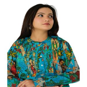 เสื้อเบลาส์พิมพ์ลาย Farida ผ้าฝ้ายโบฮีเมียนของผู้หญิงเสื้อสไตล์ฮิปปี้น้ำหนักเบาสำหรับใช้ในชีวิตประจำวัน - Product Image 4