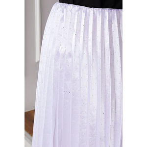 Jupe midi plissée en satin de lin blanc avec pierres éparses, respirante et brillante, taille XS, style crayon enveloppant, décoration à sequins - Product Image 5