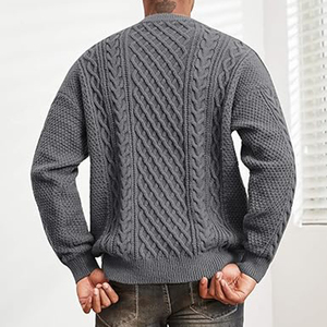 OEM & ODM Pull à col ras du cou pour hommes 100% coton respirant hiver texturé pull à manches longues gris - Product Image 2