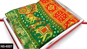 Bandhani en soie à imprimé Floral pour femmes, vêtement traditionnel tendance, Sari en dentelle de Style Patoda Hathi avec Blouse fantaisie - Product Image 3