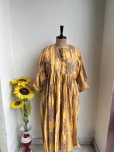 Maxi vestido de algodón con estampado floral de bloque de mano, vestido largo bohemio de manga larga de globo, traje de vacaciones de playa con estampado de bloque indio hecho a mano - Product Image 4