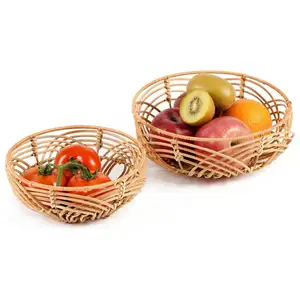 Ciotole di frutta rotonde in Rattan: cestini di frutta in vimini per la conservazione in stile Boho, Set di 2 opzioni di dimensioni per l'esposizione e l'organizzazione