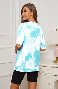Camiseta de Cuello Redondo con Estampado Tie Dye Verde para Mujer, Manga Corta, Corte Holgado, Informal, 100% Algodón Tejido, Transpirable, Estilo Primavera-Verano - Product Image 5