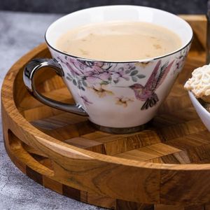 Bandeja de servicio redonda de madera natural de nuevo diseño con asa para mesa, restaurante y cocina, uso al por mayor de Vietnam - Product Image 4