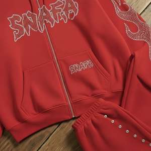 Survêtement personnalisé avec logo imprimé en strass, effet délavé, pour homme, prix ajustable, survêtements en strass pour homme - Product Image 5