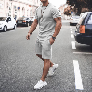 Unisex Custom 2-Piece Cotton Tracksuit Summer <b>Short</b> <b>Sleeve</b> T-shirt and <b>Shorts</b> Set Casual Print Style for Men and Women - Product Image 4