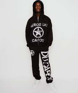 2026 Fabricantes Ropa de ropa de calle personalizada Parche Lavado Desgastado Cremallera Sudadera con capucha y pantalones de chándal Conjunto Chándales Hombres - Product Image 4