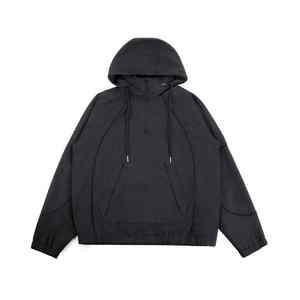 Unisex ligero negro a prueba de viento recubierto de camuflaje primavera Casual pulóver chaqueta cortavientos con bolsillo de canguro - Product Image 1