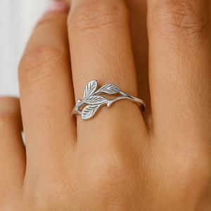 925 <b>Sterling</b> <b>Silver</b> Leaf <b>Ring</b> <b>Adjustable</b> Dainty Branch Nature <b>Ring</b> for Women - Product Image 1